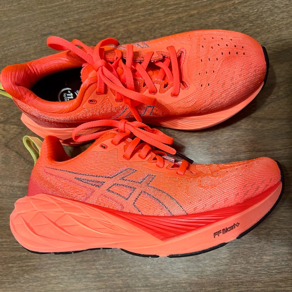 ASICS Novablast Sneakers in Sunrise Red

Worn once inside a gym never outside!